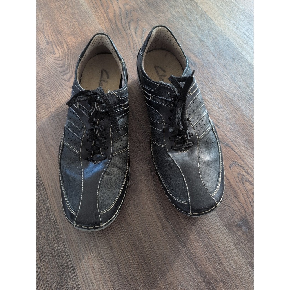 Clarks Mens Black Leather Sneaker Size 10